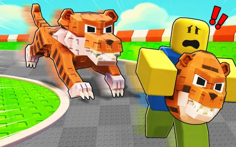 A tiger sprinting after a player who is carrying a tiger egg